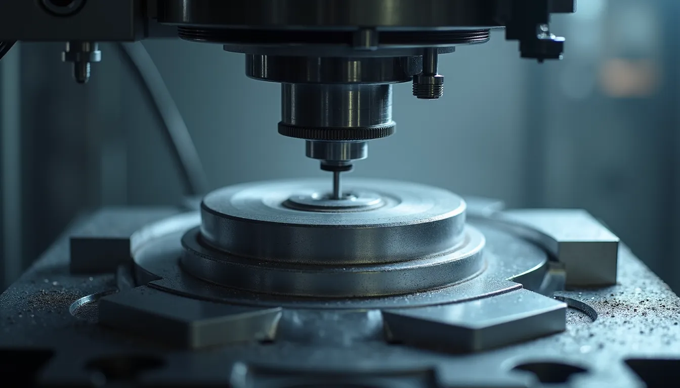 Eye-level view of CNC milling machine producing aerospace component