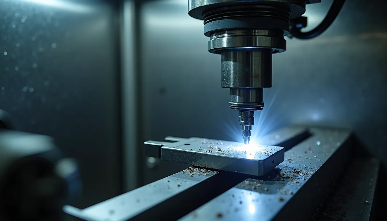 High angle view of a CNC lathe machine operating in a Polish factory