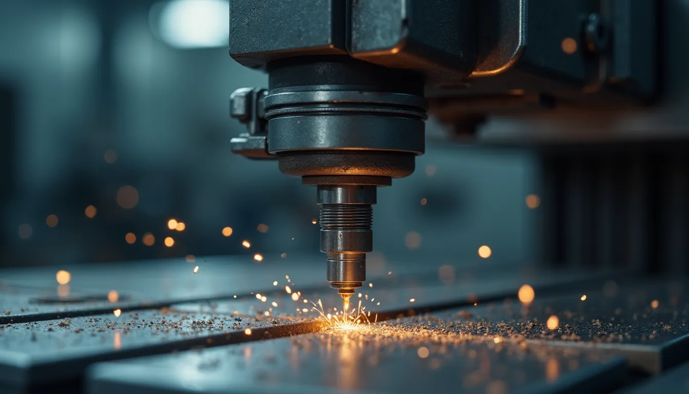 Close-up view of CNC milling machine cutting metal