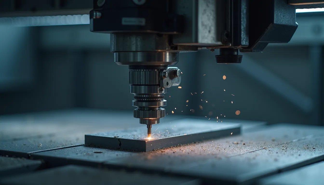 Close-up view of a CNC machine cutting a metal part