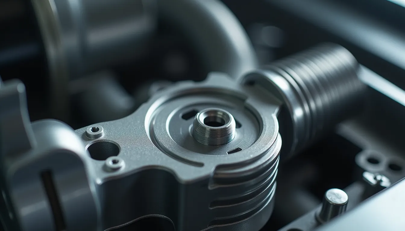 High angle view of precision CNC milled automotive part