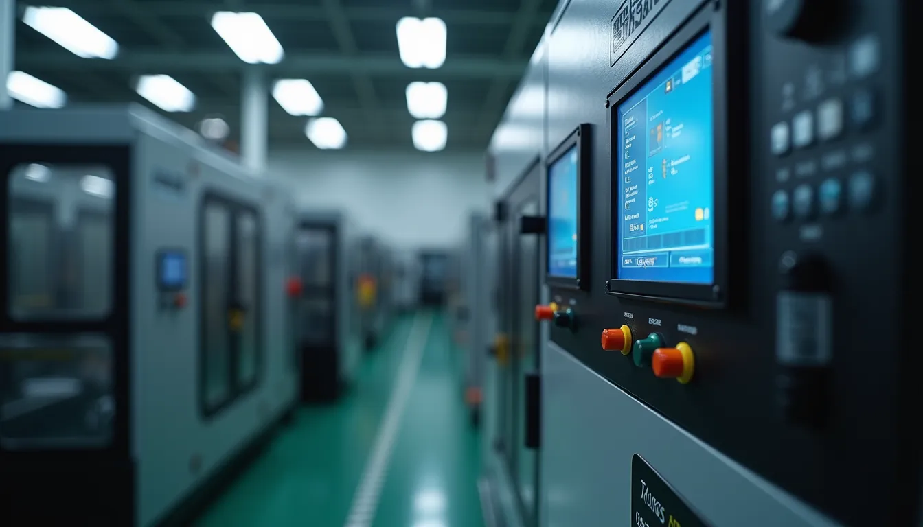 Eye-level view of a CNC machine control panel with digital display