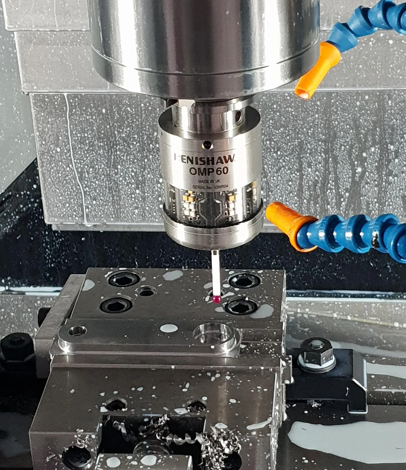 Renishaw probe measuring a machined surface inside the machining centre